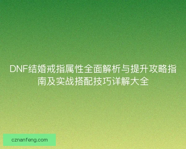 DNF结婚戒指属性全面解析与提升攻略指南及实战搭配技巧详解大全